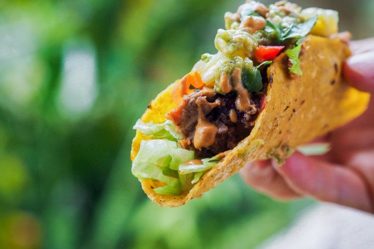 Jackfruit taco in hand