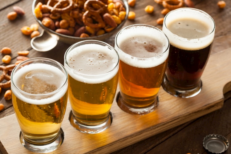 Four types of draft beer lined up