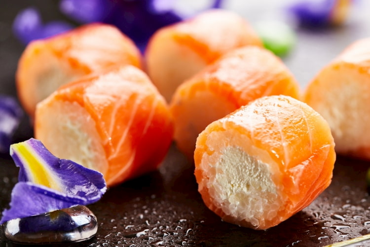 Sushi with purple flowers