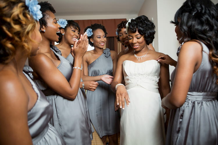 Bride with her bridesmaids in wedding attire