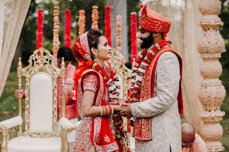 Bride and groom in traditional Indian wedding