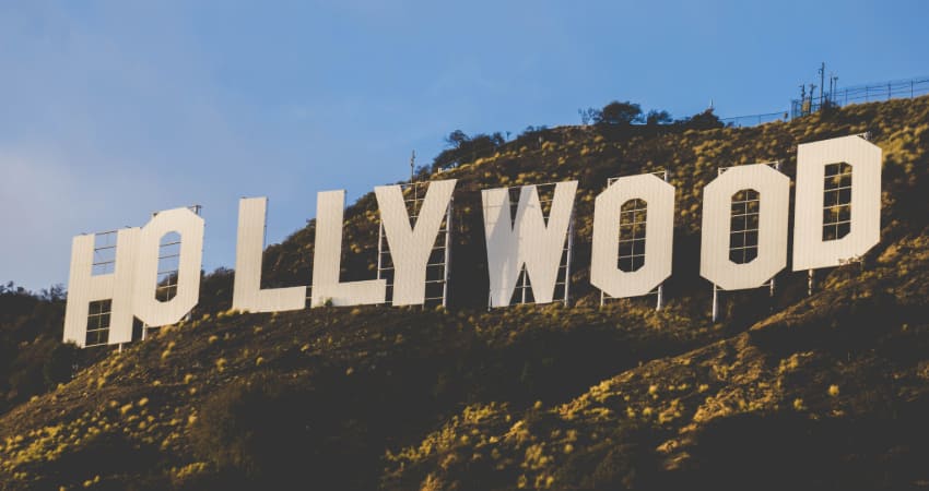 the Hollywood sign at sunset