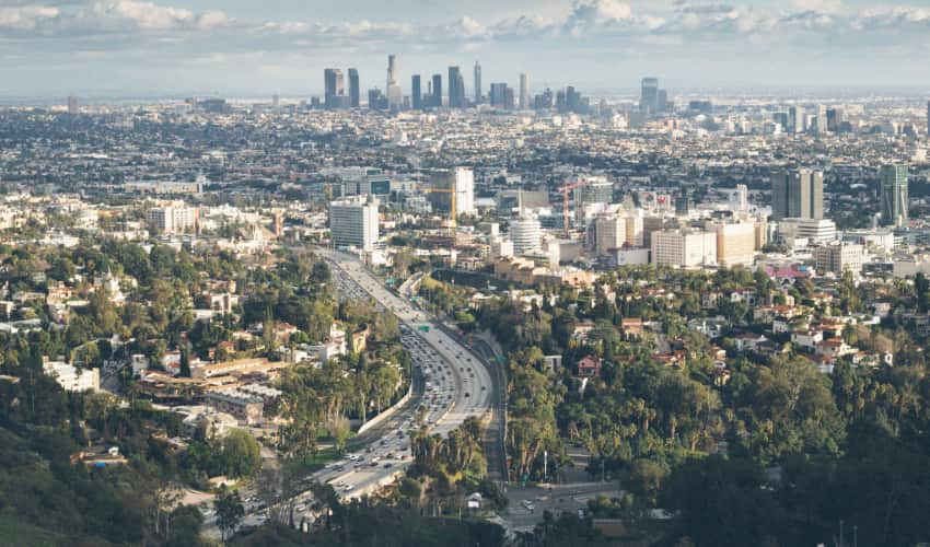 View of the LA skyline from the Mulholland Drive