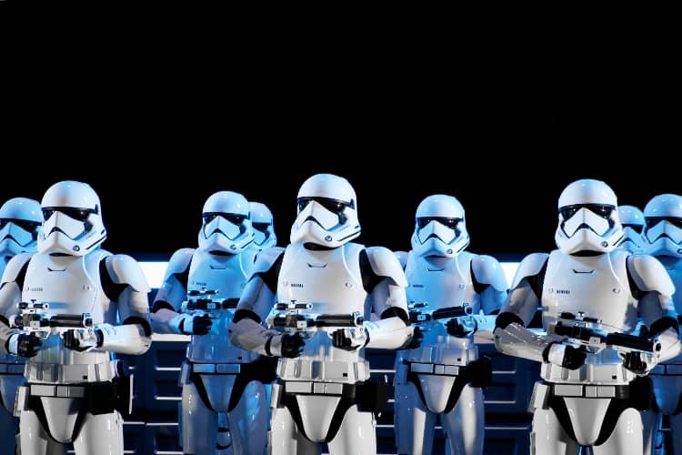 A row of Star Wars storm troopers
