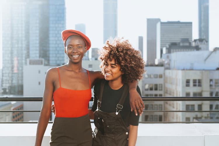 Two young women on rooftop in LA