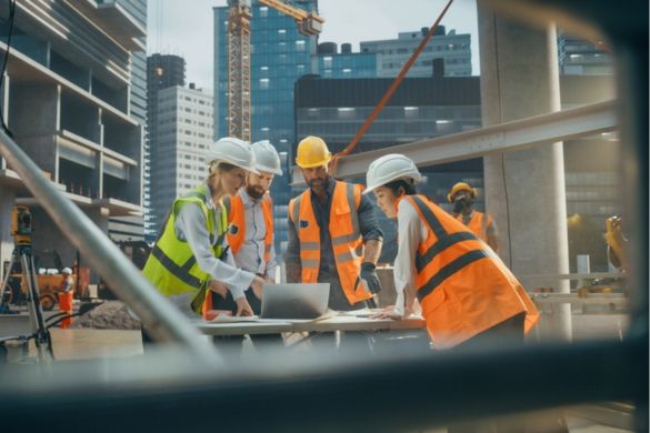 a construction crew discusses plans